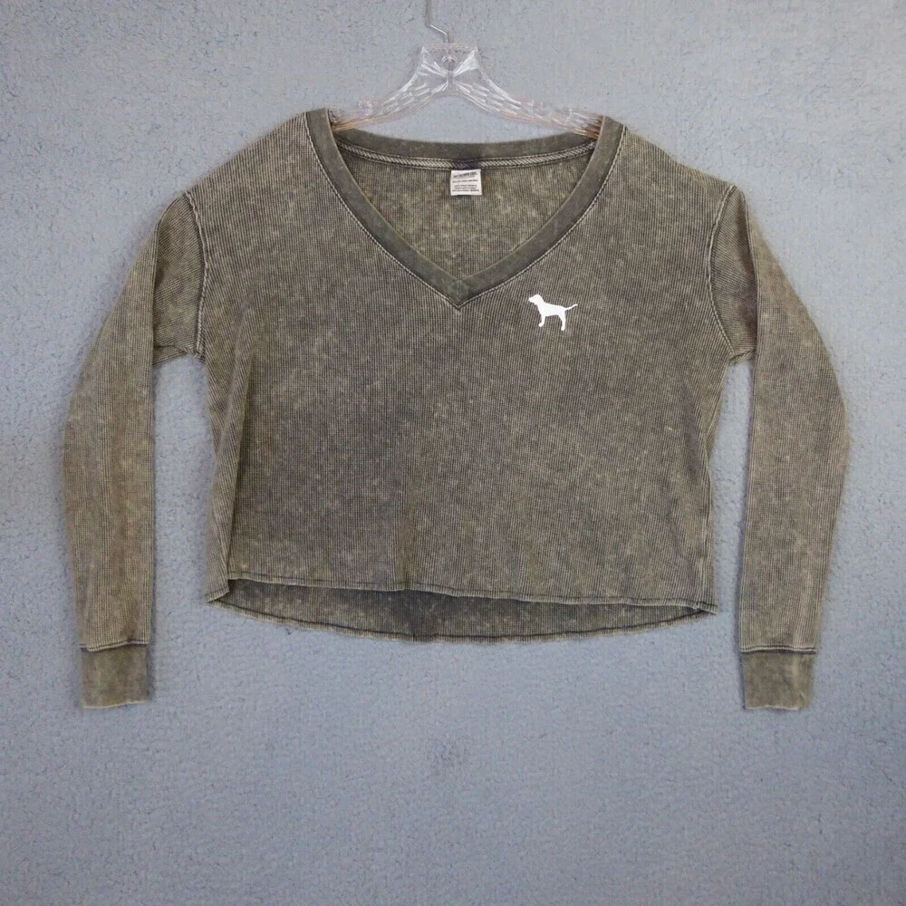 Victoria’s Secret Shirt Women’s XS Gray Oversize Cropped Pull Over Thermal